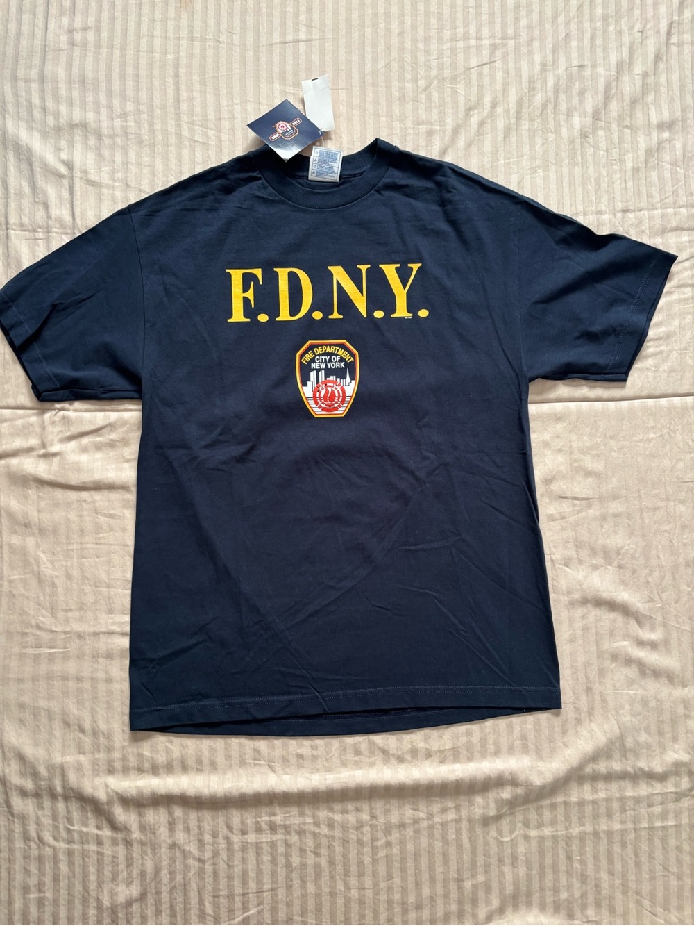 F.D.N.Y. Unisex Size Large Navy Blue With Yellow New York Fire Dept Logo NWT